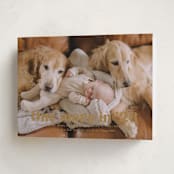 "There is one more" - Holiday Birth Announcement Cards in Butterscotch by Jackie Crawford - Folded Card