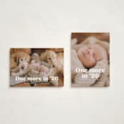 "There is one more" - Holiday Birth Announcement Cards in Snow by Jackie Crawford - Photo Orientation Options