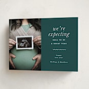 "Expecting" - Holiday Birth Announcement Cards in Ivy by Corinne Malesic - Folded Card