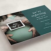 "Expecting" - Holiday Birth Announcement Cards in Ivy by Corinne Malesic - Detail