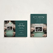 "Expecting" - Holiday Birth Announcement Cards in Ivy by Corinne Malesic - Photo Orientation Options