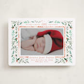 "Merry Little Christmas Greenery" - Holiday Birth Announcement Cards in Tangerine by Alethea and Ruth - Front