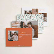 "Merry Little Christmas Greenery" - Holiday Birth Announcement Cards in Tangerine by Alethea and Ruth - Back of Card Options