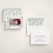 "Merry Little Christmas Greenery" - Holiday Birth Announcement Cards in Tangerine by Alethea and Ruth - Assembled