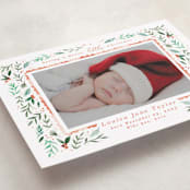 "Merry Little Christmas Greenery" - Holiday Birth Announcement Cards in Tangerine by Alethea and Ruth - Detail