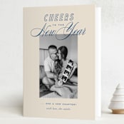 "Retro" - Holiday Birth Announcement Cards in Cobalt by Oscar and Emma - Karly Depew - Folded Card