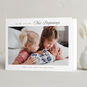 "Beginnings" - Holiday Birth Announcement Cards in Snowflake by Melanie Kosuge - Folded Card
