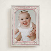 "Scroll" - Holiday Birth Announcement Cards in Berry by Inkblot Design - Front