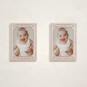 "Scroll" - Holiday Birth Announcement Cards in Berry by Inkblot Design - Photo Orientation Options