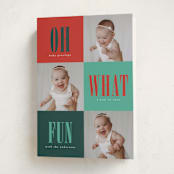 "Oh What Fun" - Holiday Birth Announcement Cards in Candied Apple by Stacy Maalouf - Folded Card