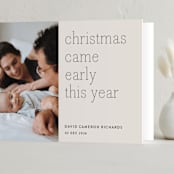 "Early Christmas" - Holiday Birth Announcement Cards in Ivory by Rebecca Daublin - Folded Card