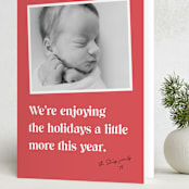 "A Little More" - Holiday Birth Announcement Cards in Rose by Jessie Steury - Folded Card