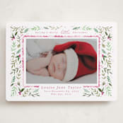 "Merry Little Christmas Greenery" - Holiday Birth Announcement Cards in Carnation by Alethea and Ruth - Front