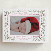 "Merry Little Christmas Greenery" - Holiday Birth Announcement Cards in Carnation by Alethea and Ruth - Folded Card