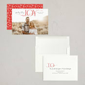 "Expecting More Joy" - Holiday Birth Announcement Cards in Cranberry by Alethea and Ruth - Assembled