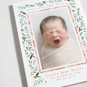 "Merry Little Christmas Greenery" - Holiday Birth Announcement Cards in Tangerine by Alethea and Ruth - Detail