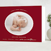 "Scallop Frame" - Holiday Birth Announcement Cards in Candy Cane by Emily Betts - Folded Card