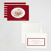 "Scallop Frame" - Holiday Birth Announcement Cards in Candy Cane by Emily Betts - Assembled