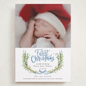 "First Christmas Wreath" - Holiday Birth Announcement Cards in Winter Sky by Alethea and Ruth - Front