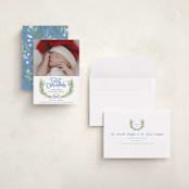 "First Christmas Wreath" - Holiday Birth Announcement Cards in Winter Sky by Alethea and Ruth - Assembled