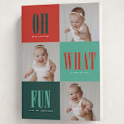 "Oh What Fun" - Holiday Birth Announcement Cards in Candied Apple by Stacy Maalouf - Folded Card