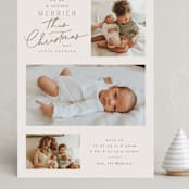 "Merrier This Year" - Holiday Birth Announcement Cards in Toffee by Everett Paper Goods - Front