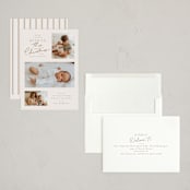 "Merrier This Year" - Holiday Birth Announcement Cards in Toffee by Everett Paper Goods - Assembled