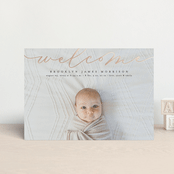 "Welcome Ribbon" - Birth Announcements in Charcoal by Erica Krystek - Front