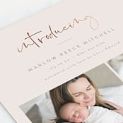 "Scripted Introductions" - Birth Announcements in Cream by Carolyn MacLaren - Close-Up