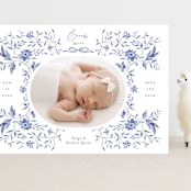 "Daisy Toile" - Birth Announcements in Bluebird by Susan Zinader - Front