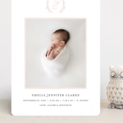 "Monogram Laurel" - Birth Announcements in Peony by Vanessa Doyle - Front