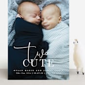 "Two Cute" - Birth Announcements in Silk by Creo Study - Front