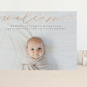 "Welcome Ribbon" - Birth Announcements in Charcoal by Erica Krystek - Front