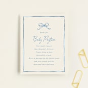 "ribbon bow drawing" - Baby Shower Insert Cards in Dusty Blue by Cass Loh - Front