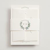 "Foliage Crest" - Belly Bands in Sky by Everett Paper Goods - Assembled with Invitation