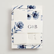 "A Wedding Watercolor" - Belly Bands in Cornflower by Chris Griffith - Assembled with Invitation
