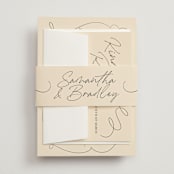 "French Whimsy Script" - Belly Bands in Champagne by Wallace Design Co. - Assembled with Invitation
