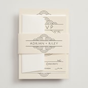 "Deco Nouveau" - Belly Bands in Cream by GeekInk Design - Assembled with Invitation