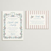 "Floral Frame Crest" - Bridal Shower Insert Cards in Peony by Erin German - With Invitation