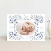 "Daisy Toile" - Birth Announcements in Bluebird by Susan Zinader - Front
