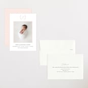 "Monogram Laurel" - Birth Announcements in Peony by Vanessa Doyle - Assembled