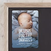 "Snuggles" - Birth Announcements in Dusty Blue by Megan Cash - Front
