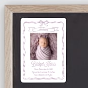 "Bow Frame" - Birth Announcements in Lavander by Cass Loh - Front