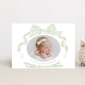 "Ribbon Bow Frame" - Birth Announcements in Mint by Stephanie Hawkes - Front