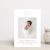 "Monogram Laurel" - Birth Announcements in Peony by Vanessa Doyle - Front