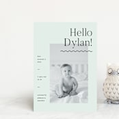 "Wavy Hello" - Birth Announcements in Moss by Pixel and Hank - Front