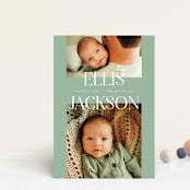 "Double Time" - Birth Announcements in Aloe by Pixel and Hank - Front