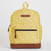 "Sunny Floral" - Backpack in Sunshine by Adrienne Davis - Front with Optional Personalization
