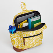 "Sunny Floral" - Backpack in Sunshine by Adrienne Davis - Interior with Laptop Sleeve & Pocket