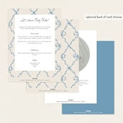 "ribbon bow drawing" - Baby Shower Invitations in Dusty Blue by Cass Loh - Back of Card Options